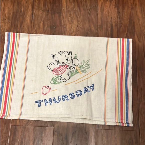 Other - Vintage Days of the Week Tea Towel with Cat Embroidery